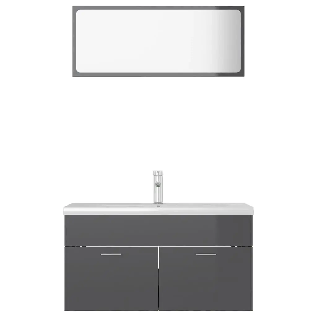 Bathroom Furniture Set High Gloss Grey Engineered Wood 3070891