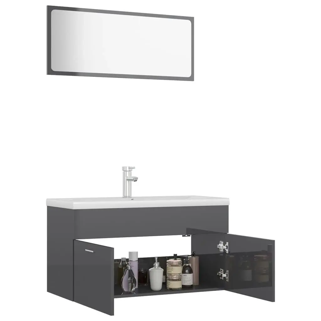 Bathroom Furniture Set High Gloss Grey Engineered Wood 3070891