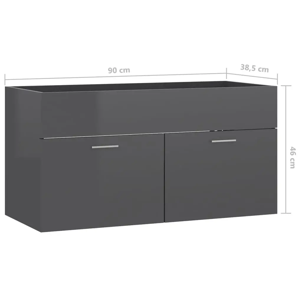 Bathroom Furniture Set High Gloss Grey Engineered Wood 3070891