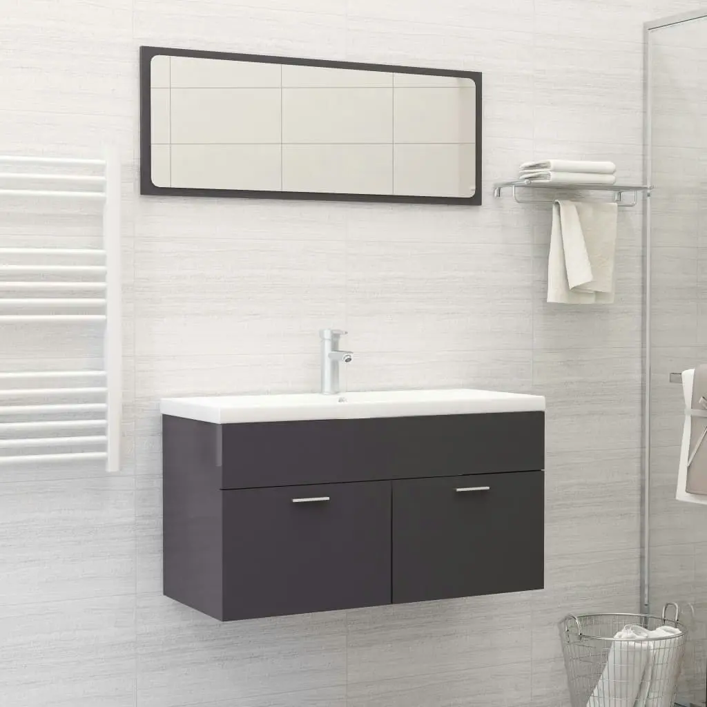 Bathroom Furniture Set High Gloss Grey Engineered Wood 3070891