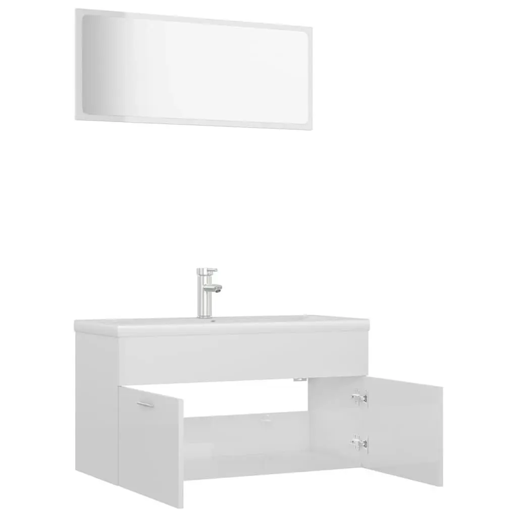 Bathroom Furniture Set High Gloss White Engineered Wood 3070889