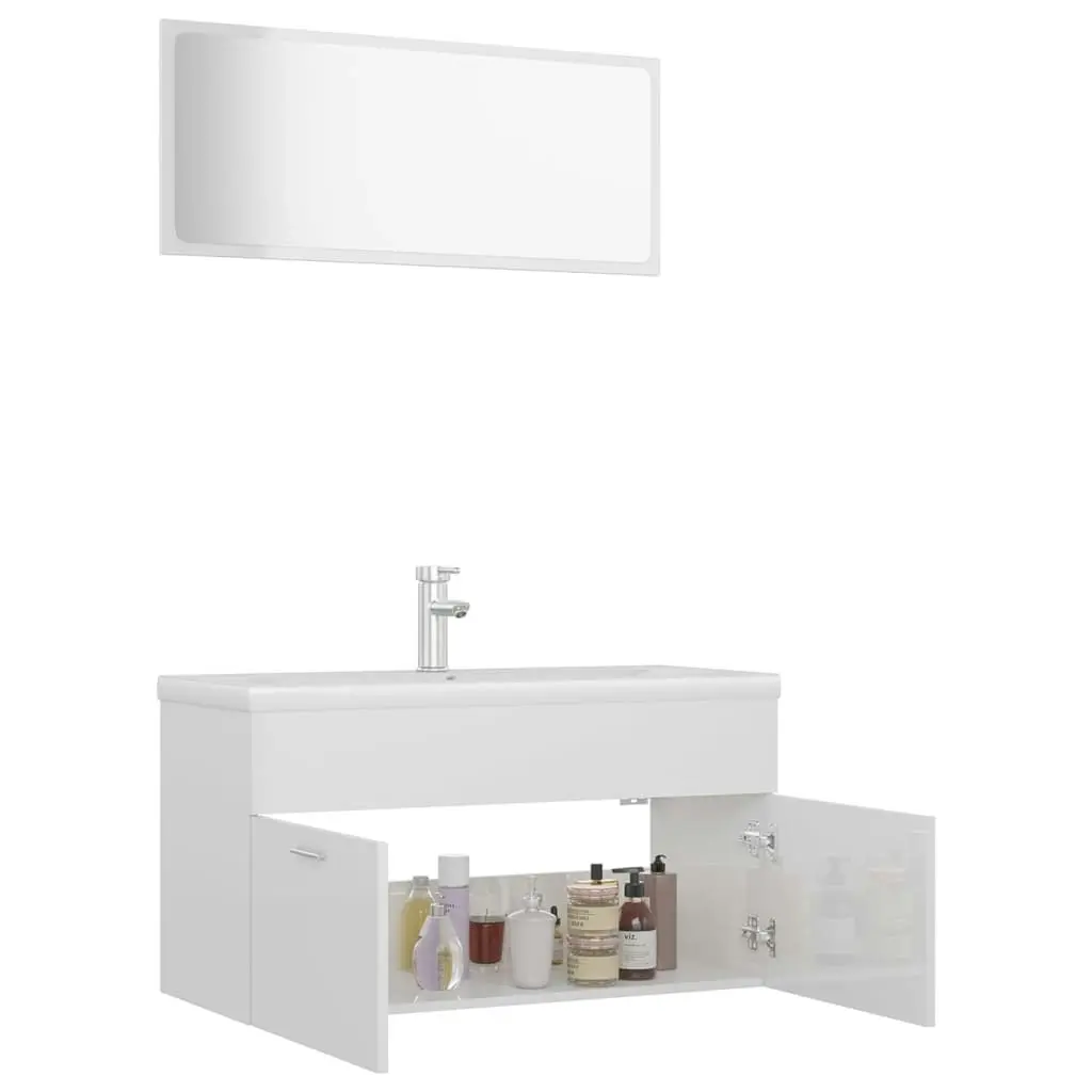 Bathroom Furniture Set High Gloss White Engineered Wood 3070889