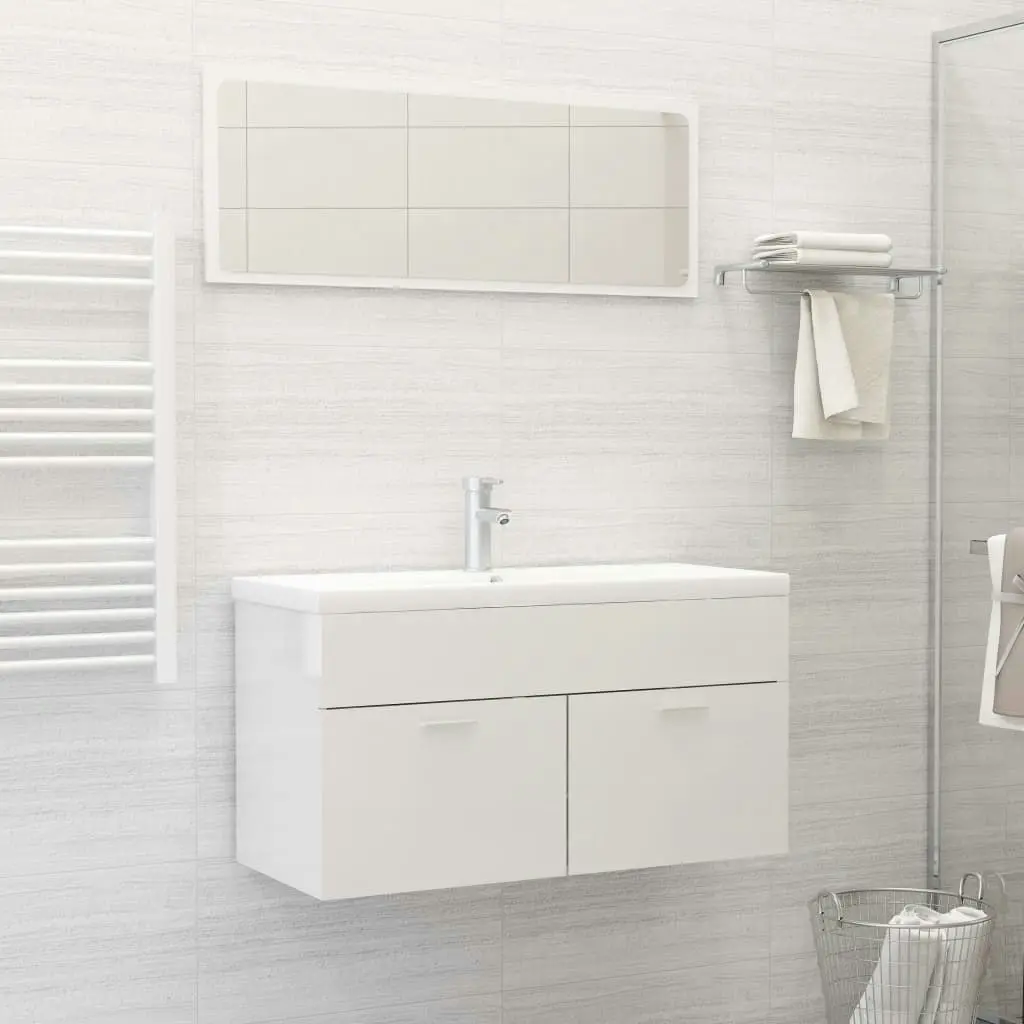 Bathroom Furniture Set High Gloss White Engineered Wood 3070889