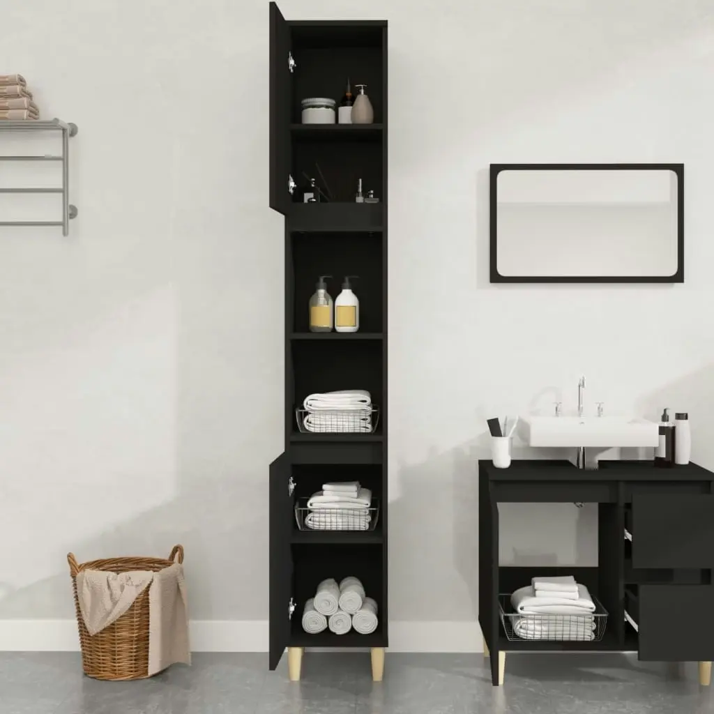 Bathroom Cabinet Black 30x30x190 cm Engineered Wood 819789