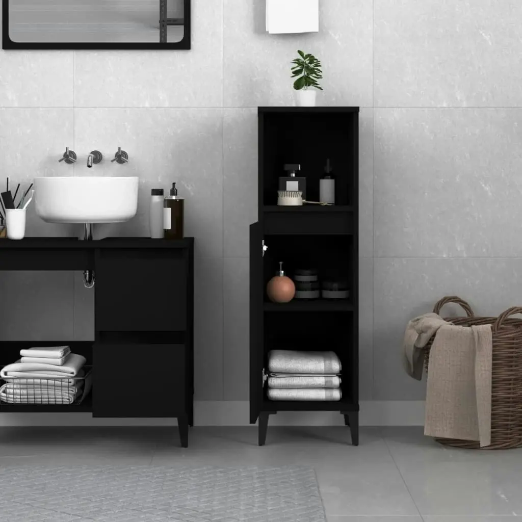 Bathroom Cabinet Black 30x30x100 cm Engineered Wood 819813