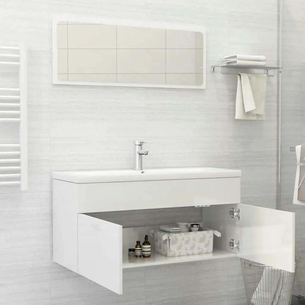 Bathroom Furniture Set High Gloss White Engineered Wood 3070898