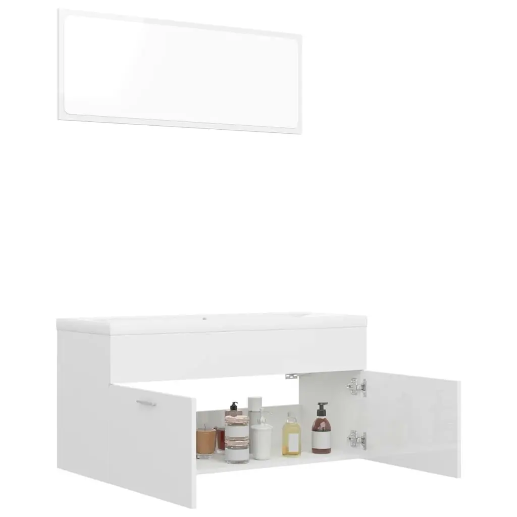 Bathroom Furniture Set High Gloss White Engineered Wood 3070898