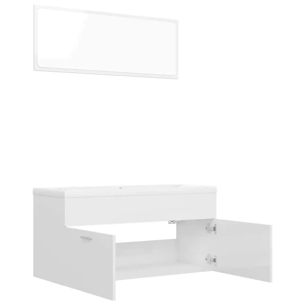 Bathroom Furniture Set High Gloss White Engineered Wood 3070898