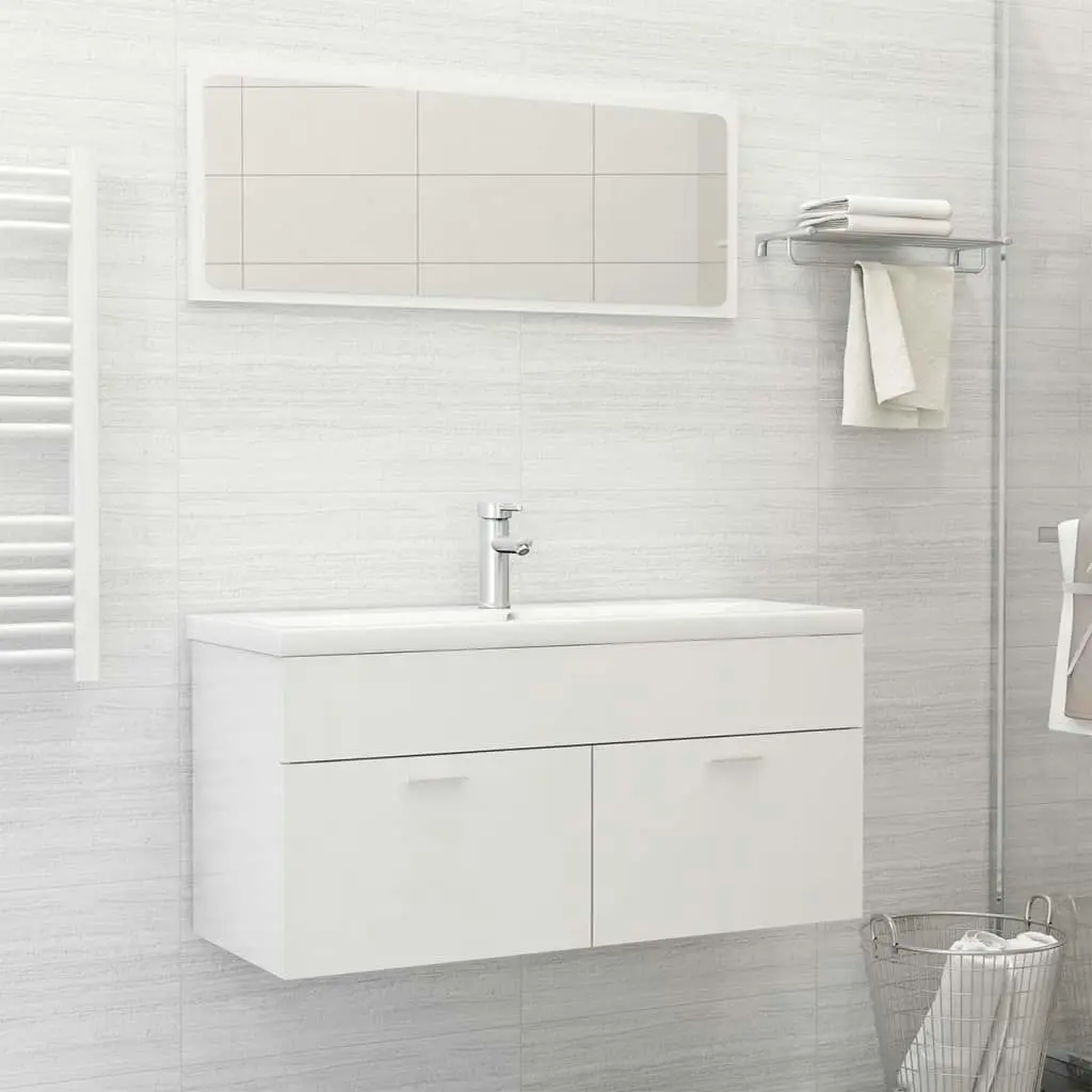 Bathroom Furniture Set High Gloss White Engineered Wood 3070898