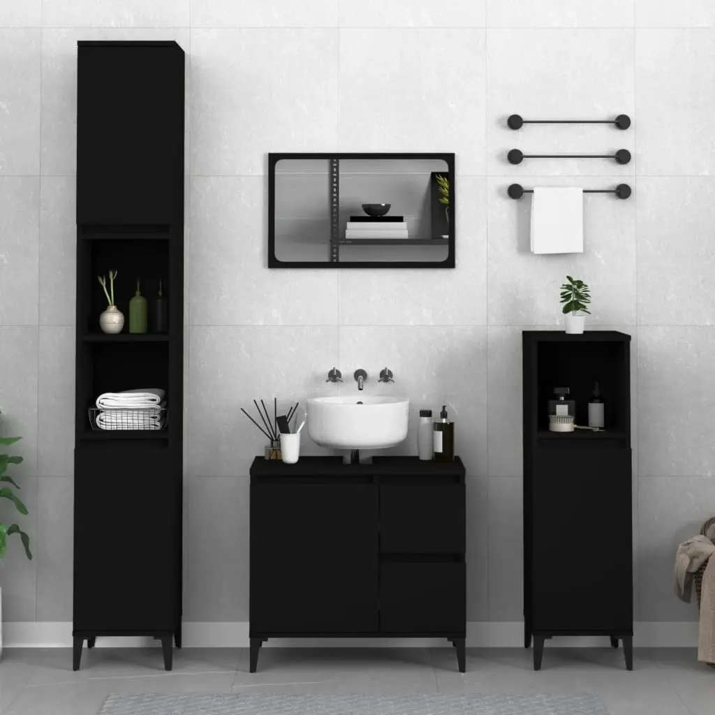 Bathroom Cabinet Black 65x33x60 cm Engineered Wood 819829