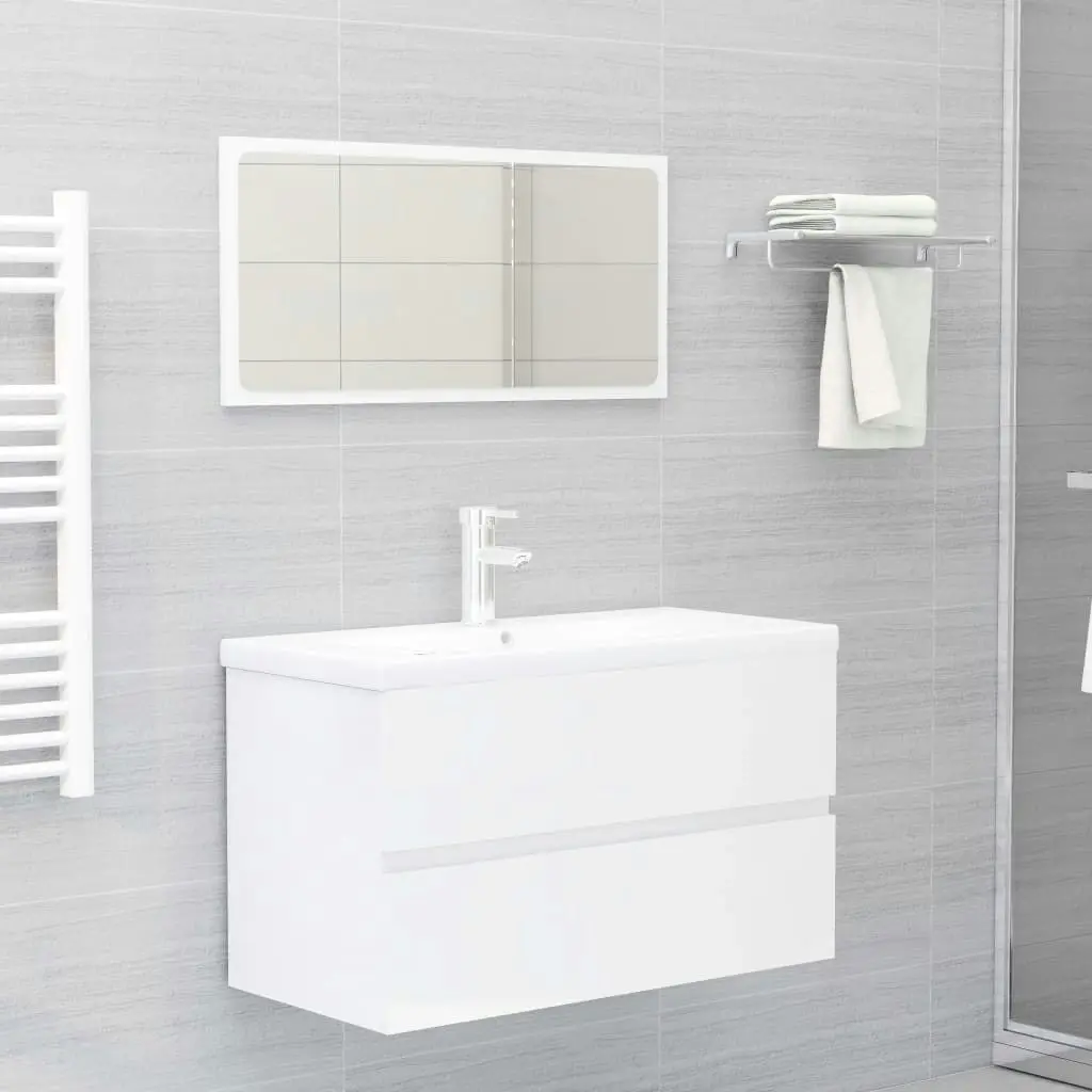 Bathroom Furniture Set High Gloss White Engineered Wood 3071600