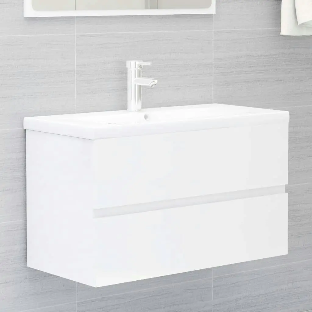 Bathroom Furniture Set High Gloss White Engineered Wood 3071600