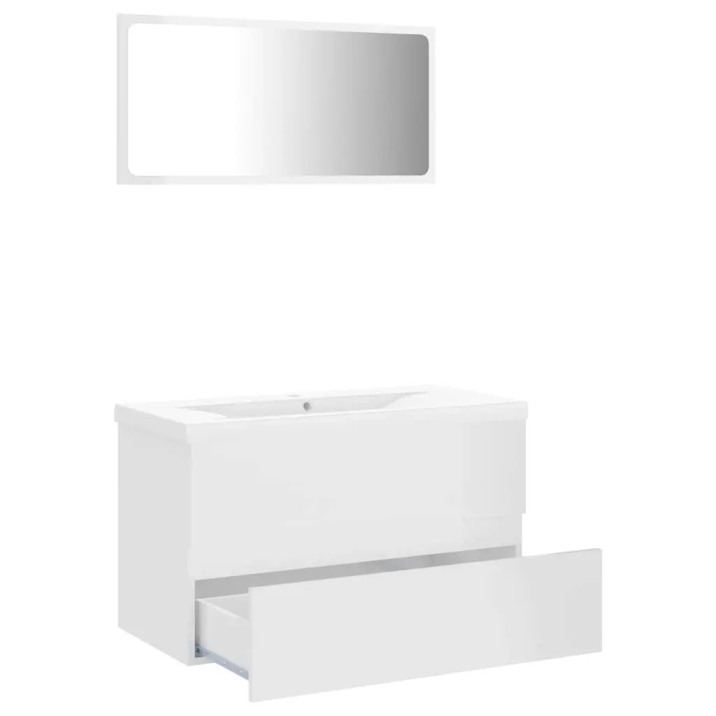 Bathroom Furniture Set High Gloss White Engineered Wood 3071600