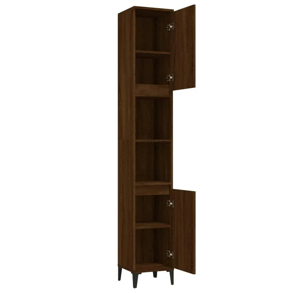 Bathroom Cabinet Brown Oak 30x30x190 cm Engineered Wood 819803