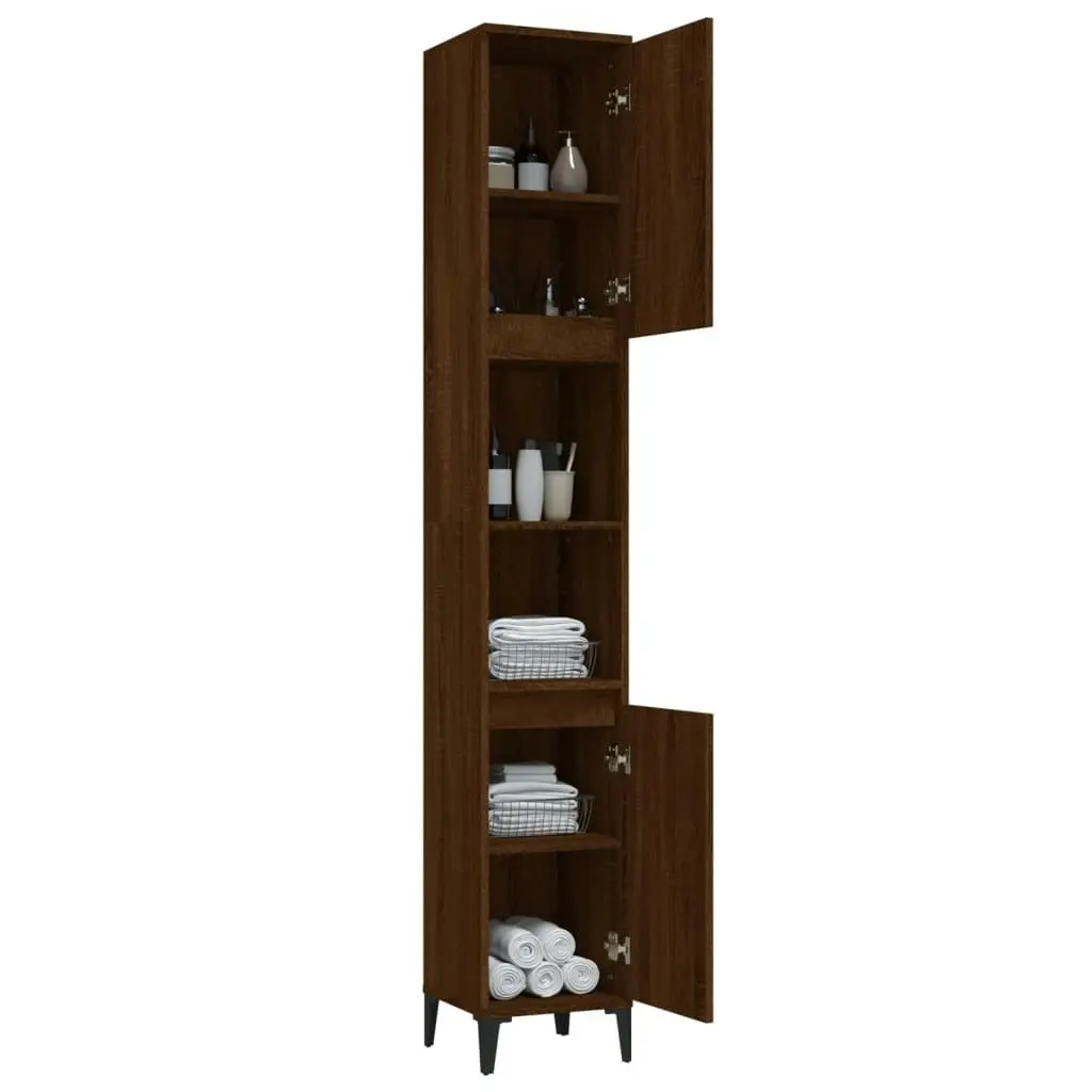 Bathroom Cabinet Brown Oak 30x30x190 cm Engineered Wood 819803