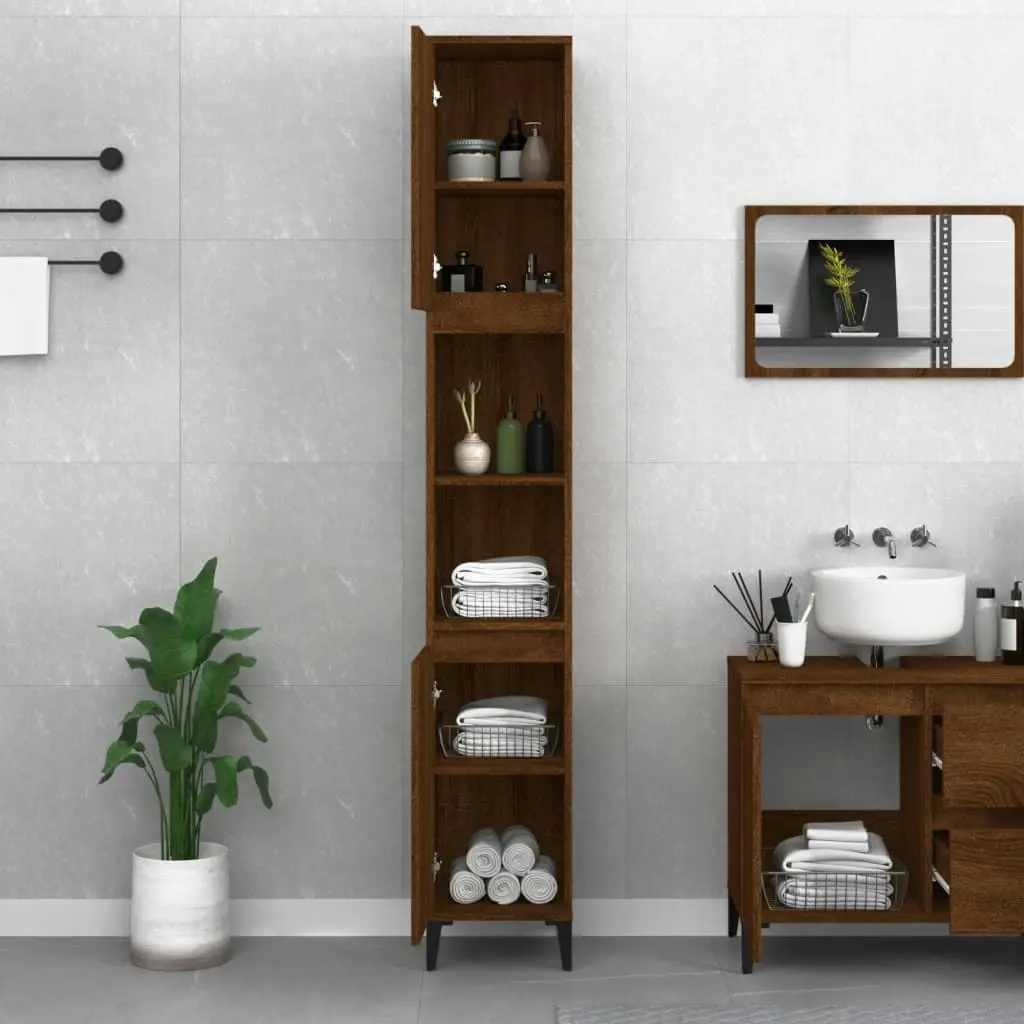 Bathroom Cabinet Brown Oak 30x30x190 cm Engineered Wood 819803