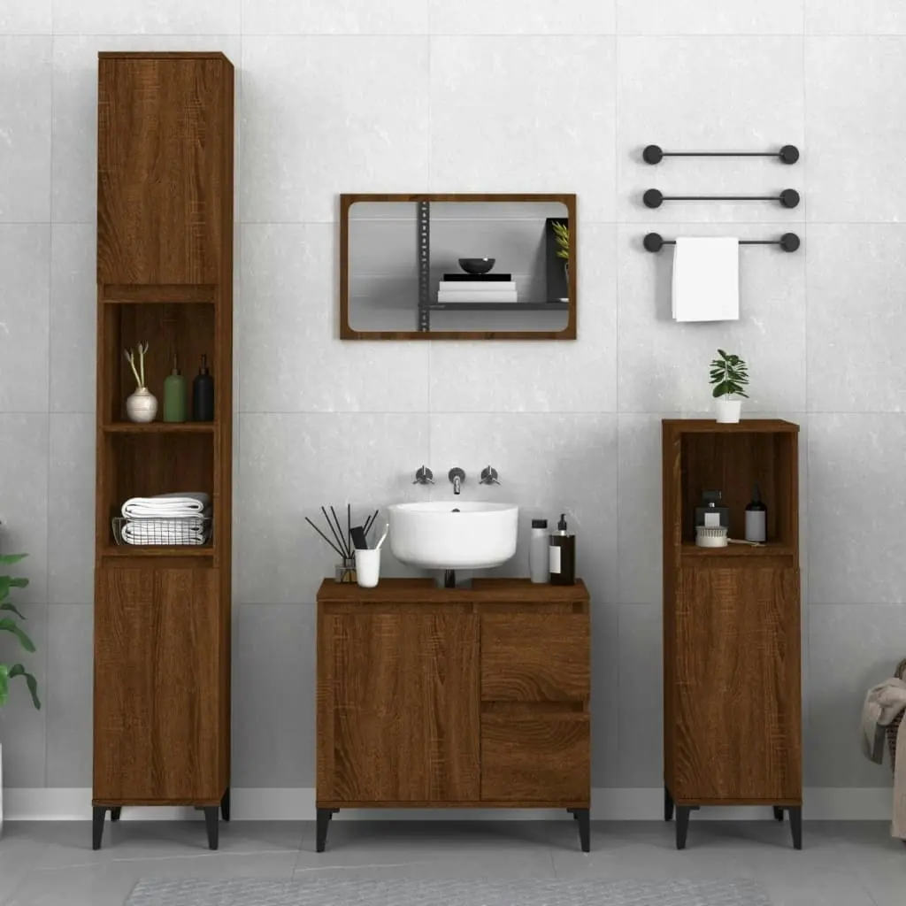 Bathroom Cabinet Brown Oak 65x33x60 cm Engineered Wood 819835