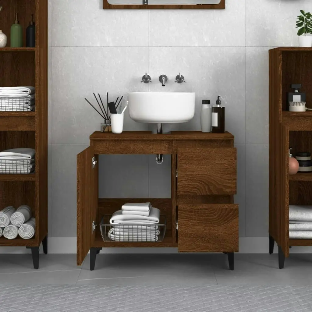 Bathroom Cabinet Brown Oak 65x33x60 cm Engineered Wood 819835