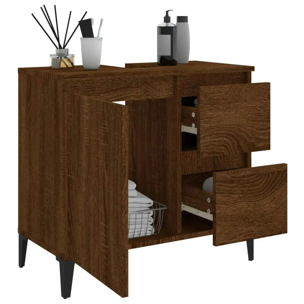 Bathroom Cabinet Brown Oak 65x33x60 cm Engineered Wood 819835