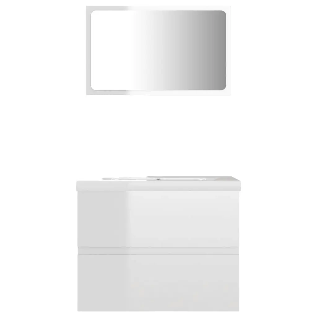 Bathroom Furniture Set High Gloss White Engineered Wood 3071591