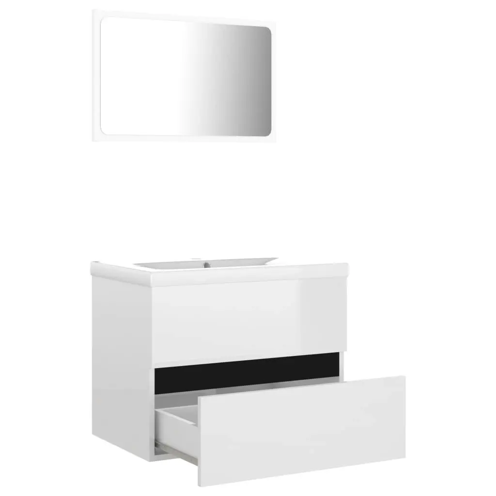 Bathroom Furniture Set High Gloss White Engineered Wood 3071591