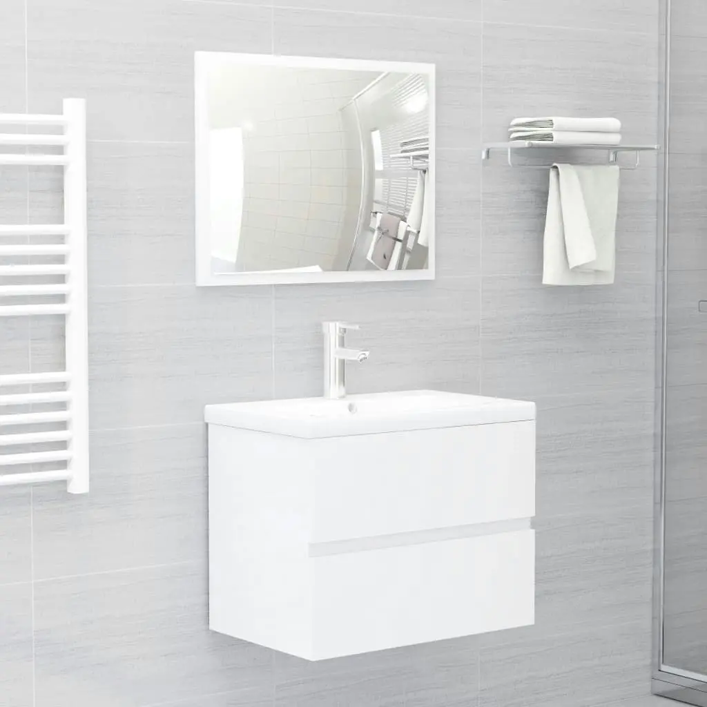 Bathroom Furniture Set High Gloss White Engineered Wood 3071591