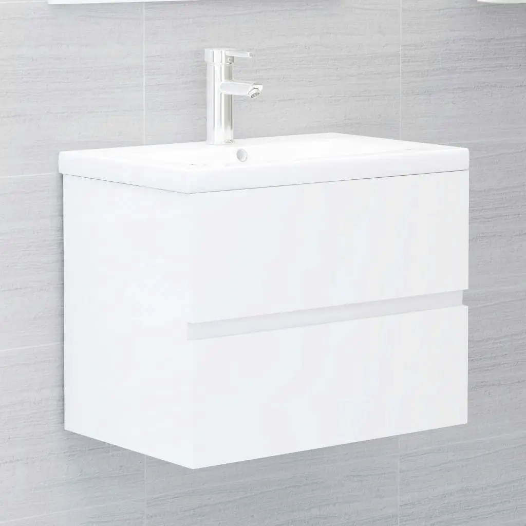 Bathroom Furniture Set High Gloss White Engineered Wood 3071591