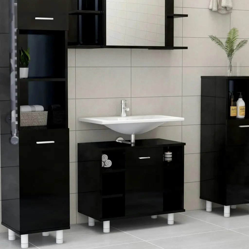 Bathroom Cabinet High Gloss Black 60x32x53.5 cm Engineered Wood 802640