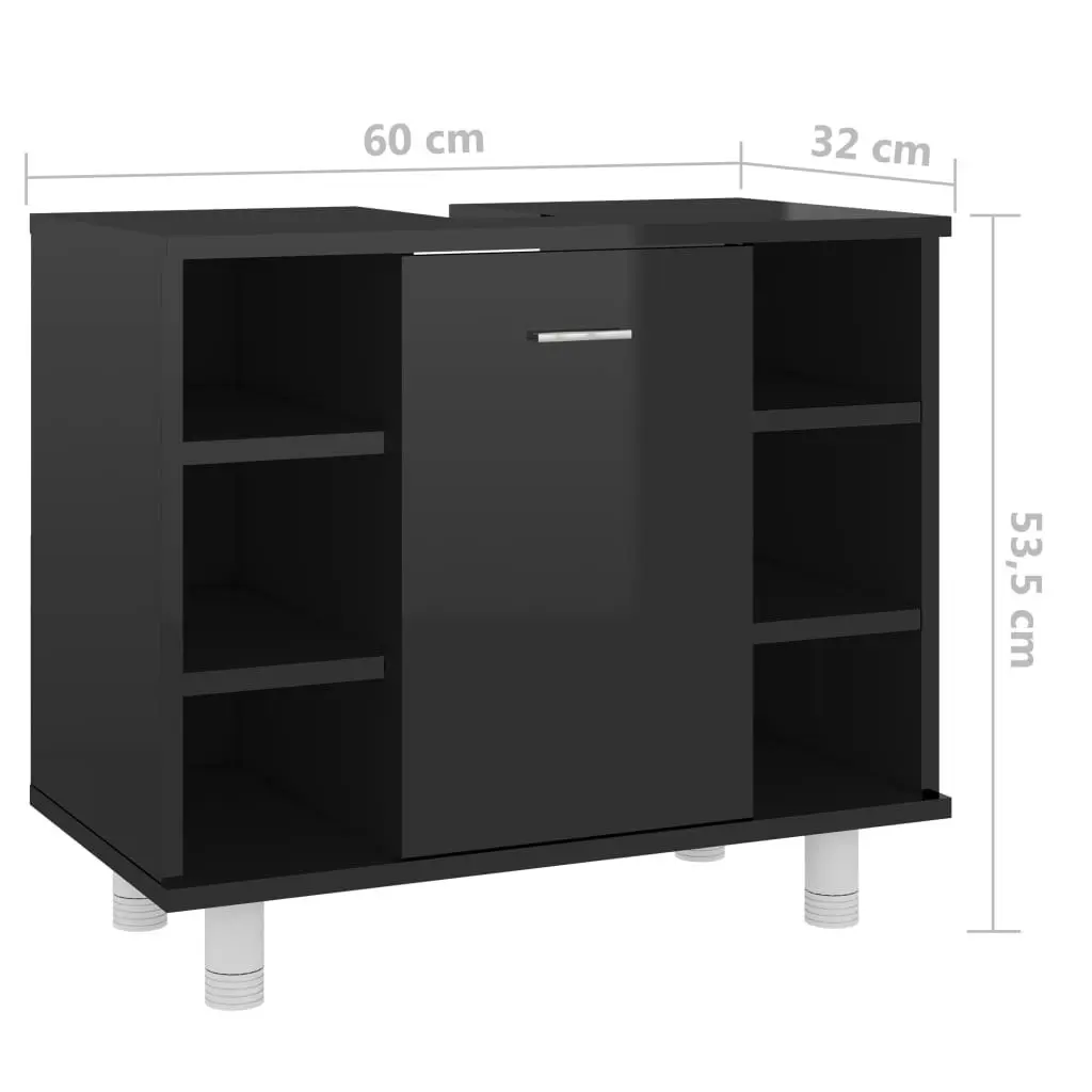 Bathroom Cabinet High Gloss Black 60x32x53.5 cm Engineered Wood 802640