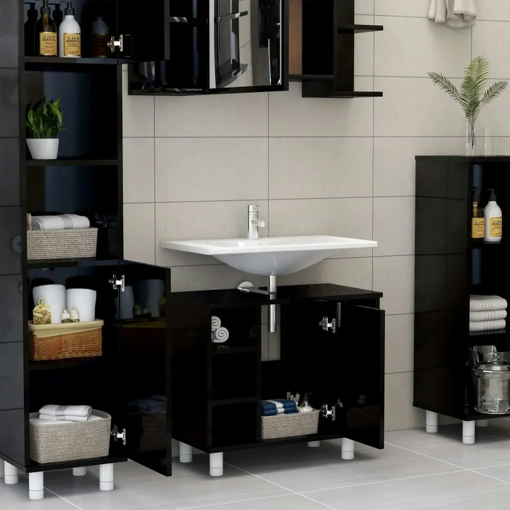 Bathroom Cabinet High Gloss Black 60x32x53.5 cm Engineered Wood 802640