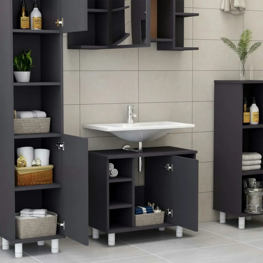 Bathroom Cabinet Grey 60x32x53.5 cm Engineered Wood 802635