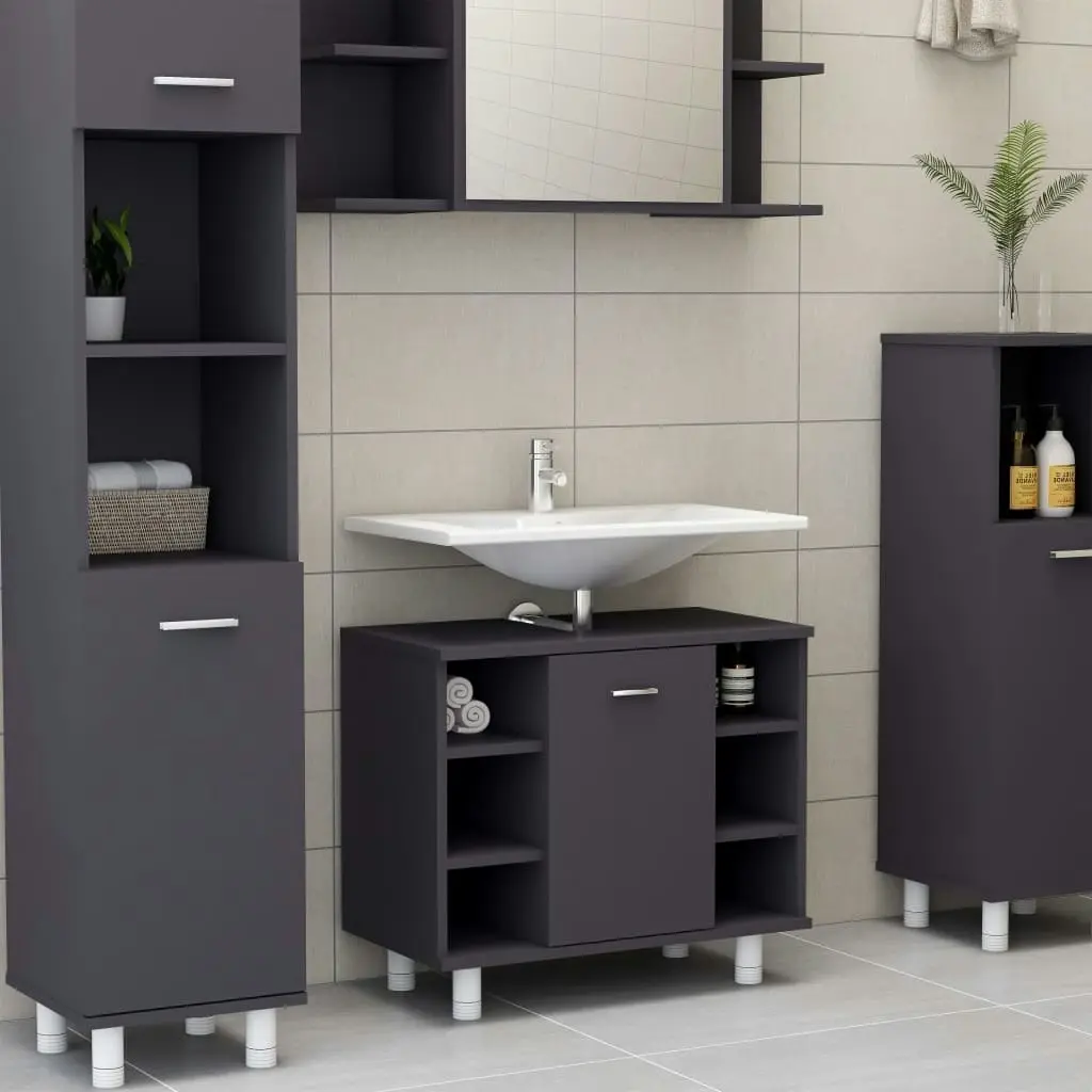 Bathroom Cabinet Grey 60x32x53.5 cm Engineered Wood 802635