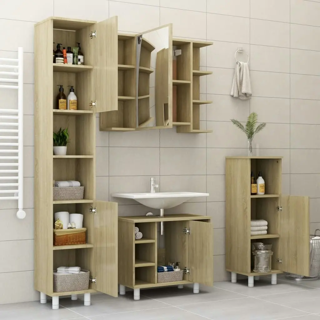 Bathroom Cabinet Sonoma Oak 30x30x95 cm Engineered Wood 802618