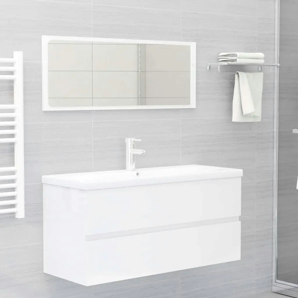 Bathroom Furniture Set High Gloss White Engineered Wood 3071618