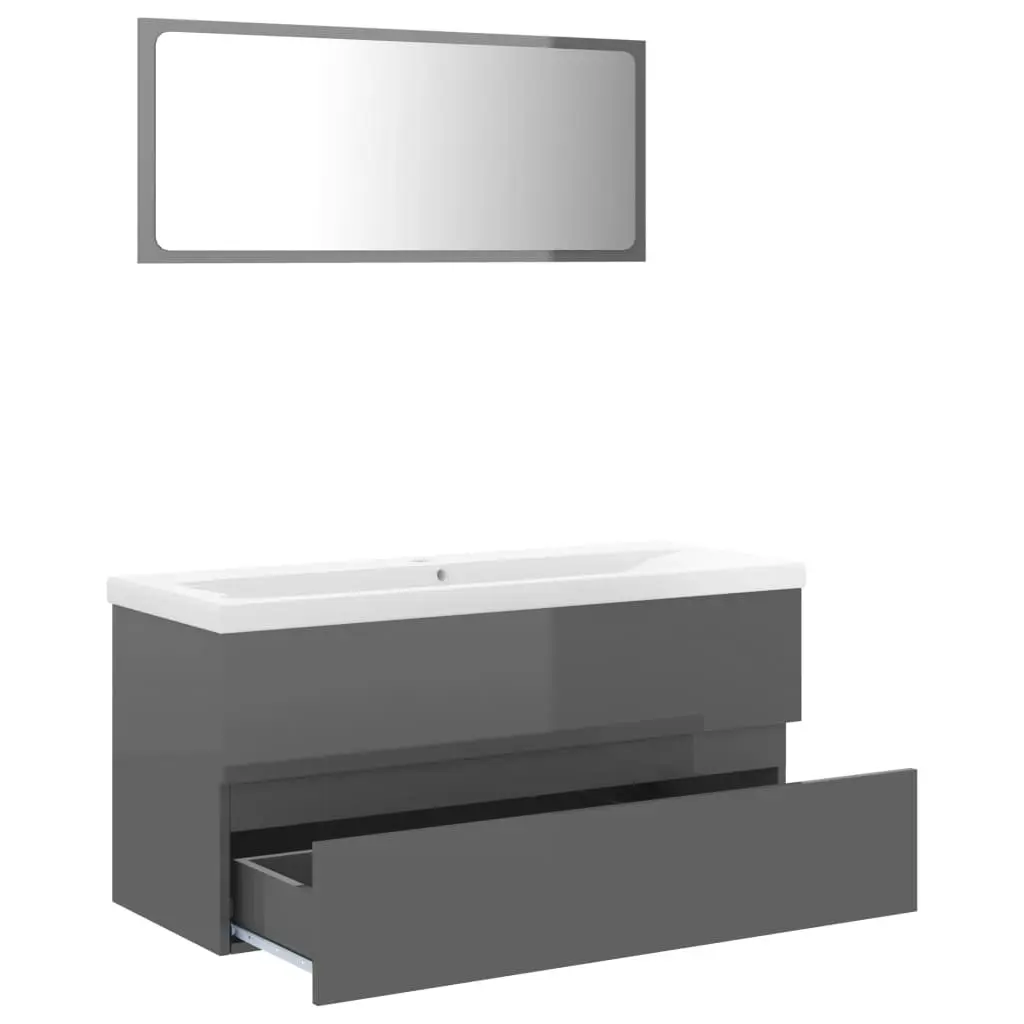 Bathroom Furniture Set High Gloss Grey Engineered Wood 3071620