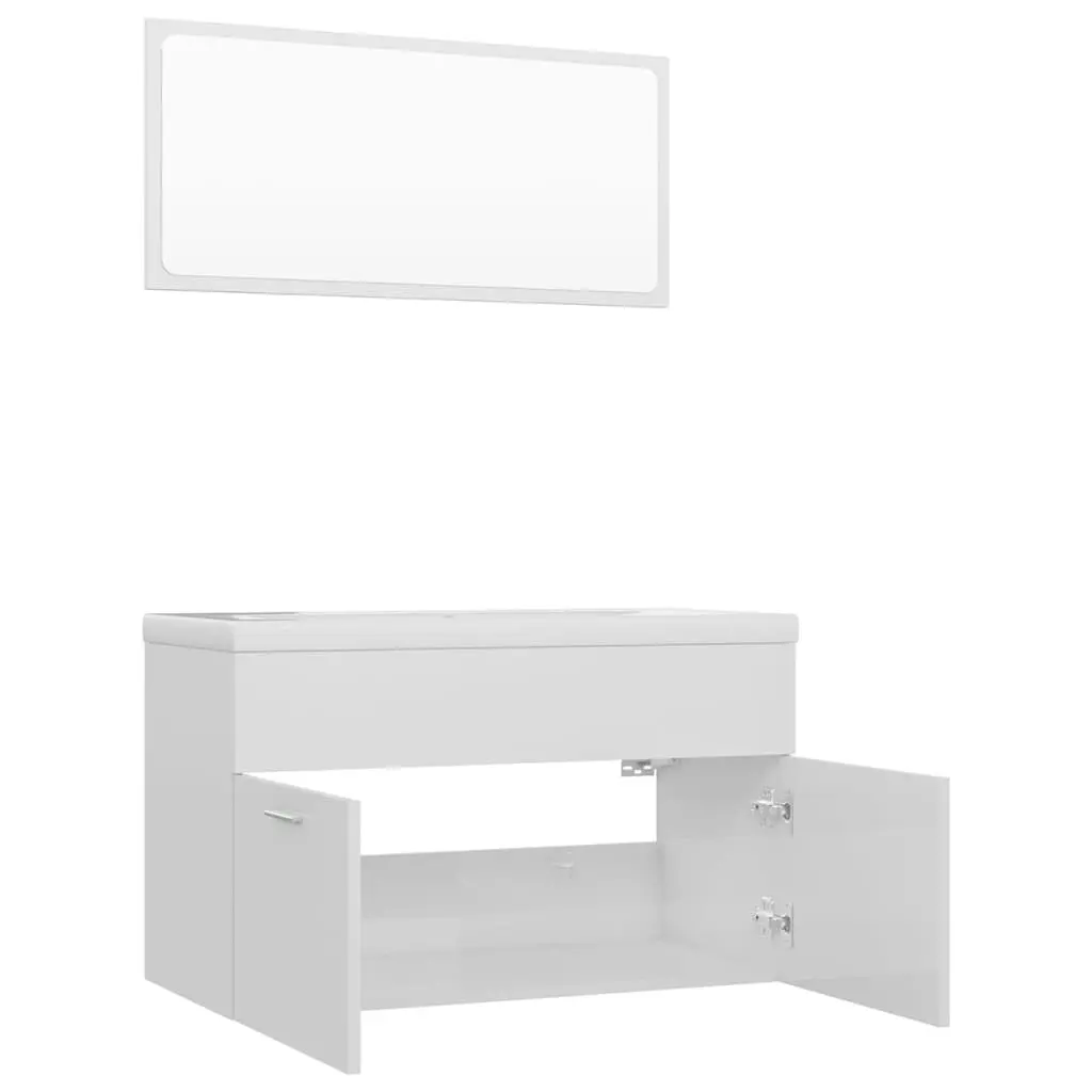 Bathroom Furniture Set High Gloss White Engineered Wood 3070880