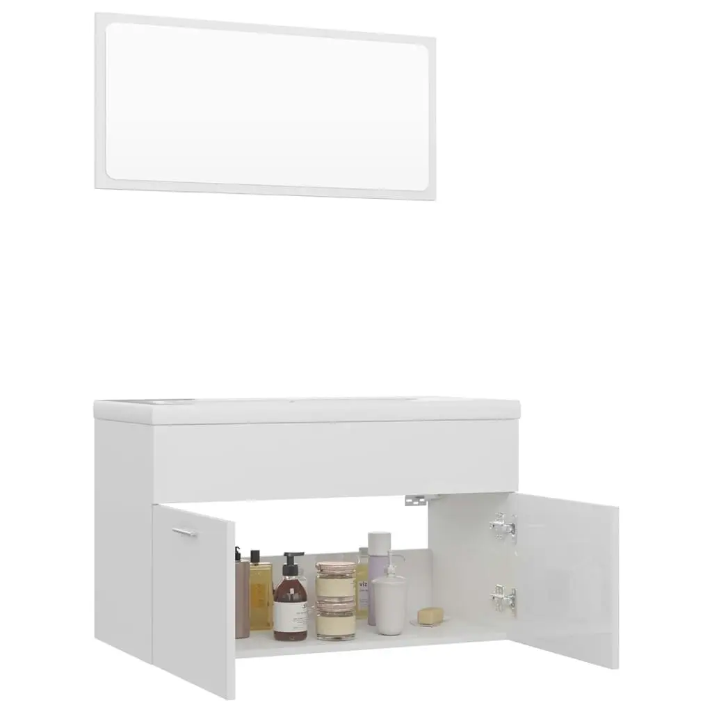 Bathroom Furniture Set High Gloss White Engineered Wood 3070880