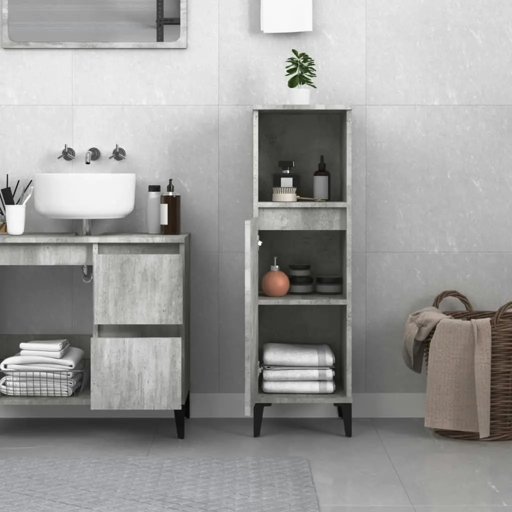 Bathroom Cabinet Concrete Grey 30x30x100 cm Engineered Wood 819816