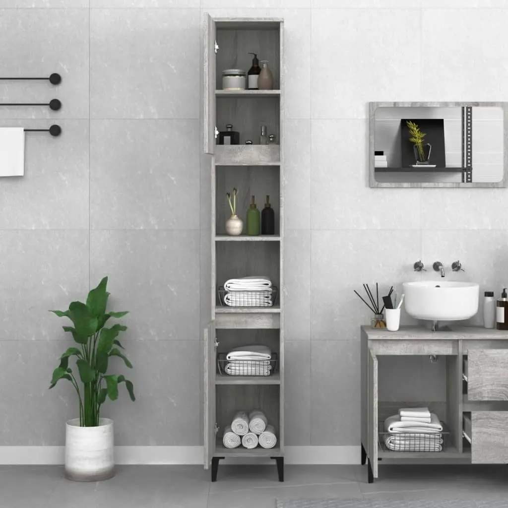 Bathroom Cabinet Grey Sonoma 30x30x190 cm Engineered Wood 819802