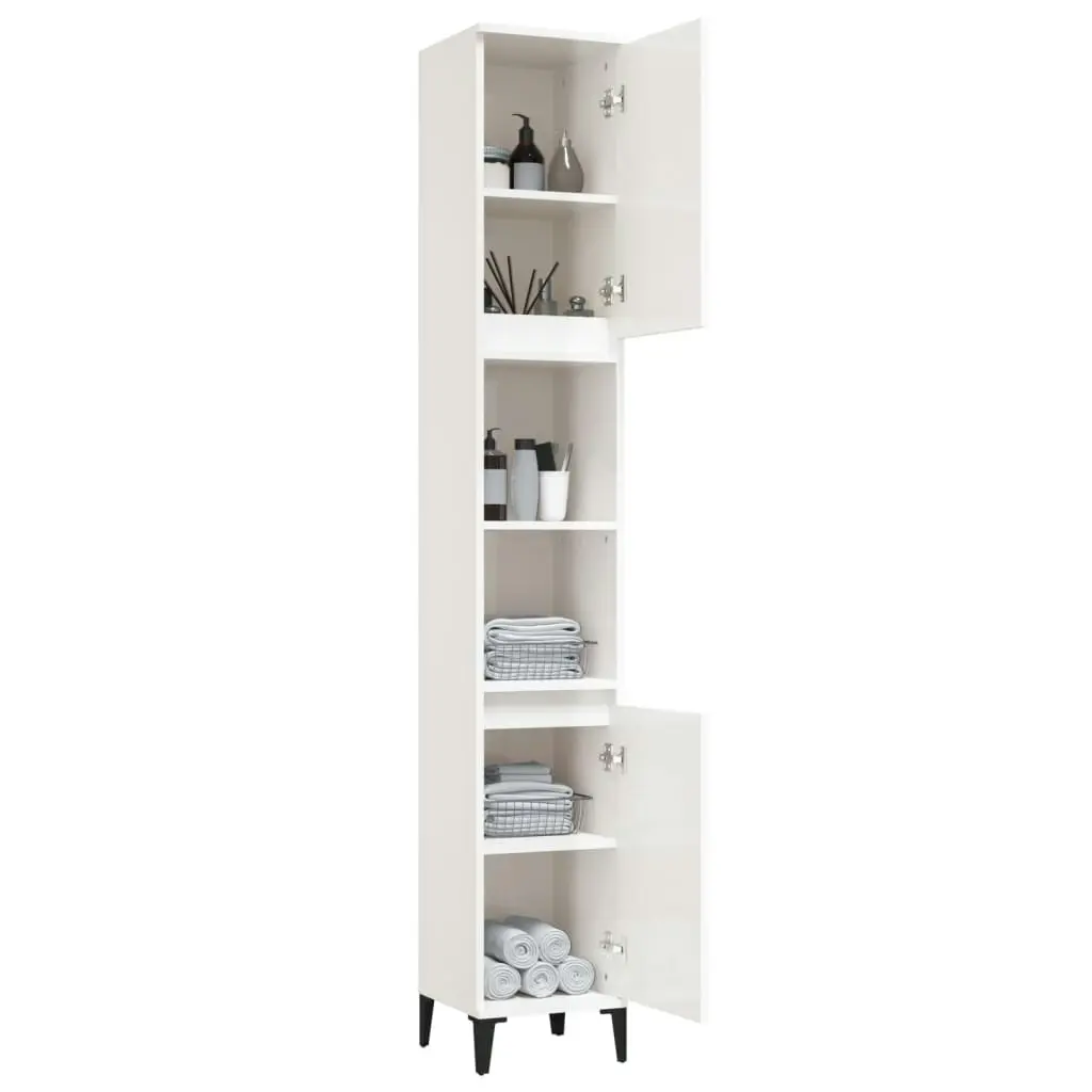 Bathroom Cabinet High Gloss White 30x30x190 cm Engineered Wood 819798