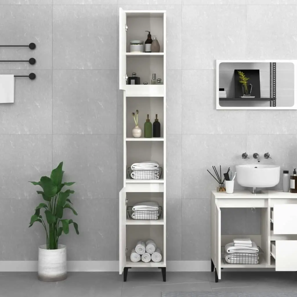 Bathroom Cabinet High Gloss White 30x30x190 cm Engineered Wood 819798