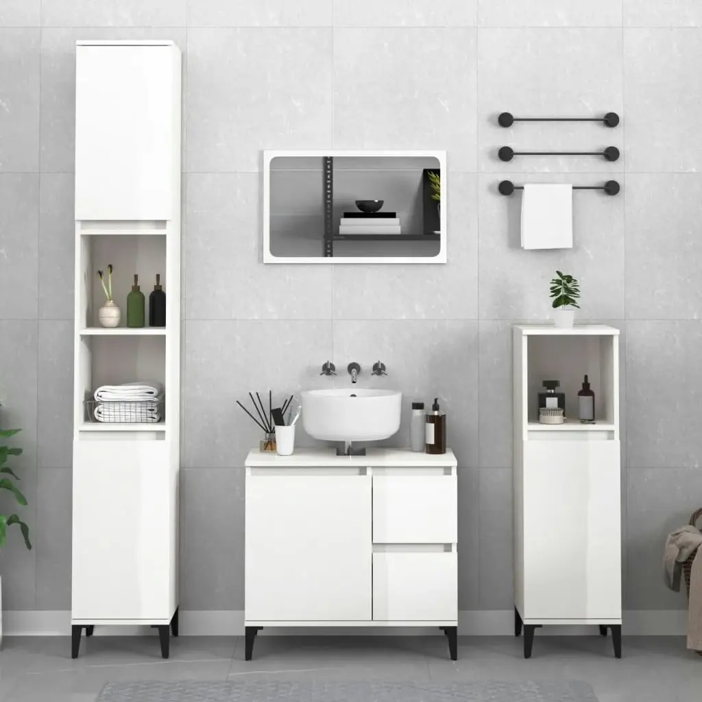 Bathroom Cabinet High Gloss White 30x30x190 cm Engineered Wood 819798