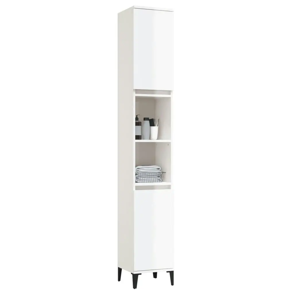 Bathroom Cabinet High Gloss White 30x30x190 cm Engineered Wood 819798