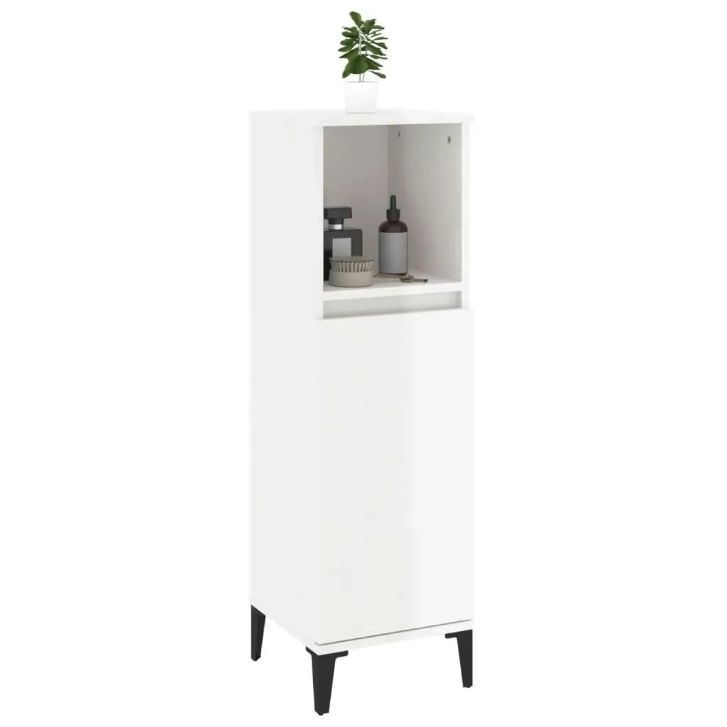 Bathroom Cabinet High Gloss White 30x30x100 cm Engineered Wood 819814