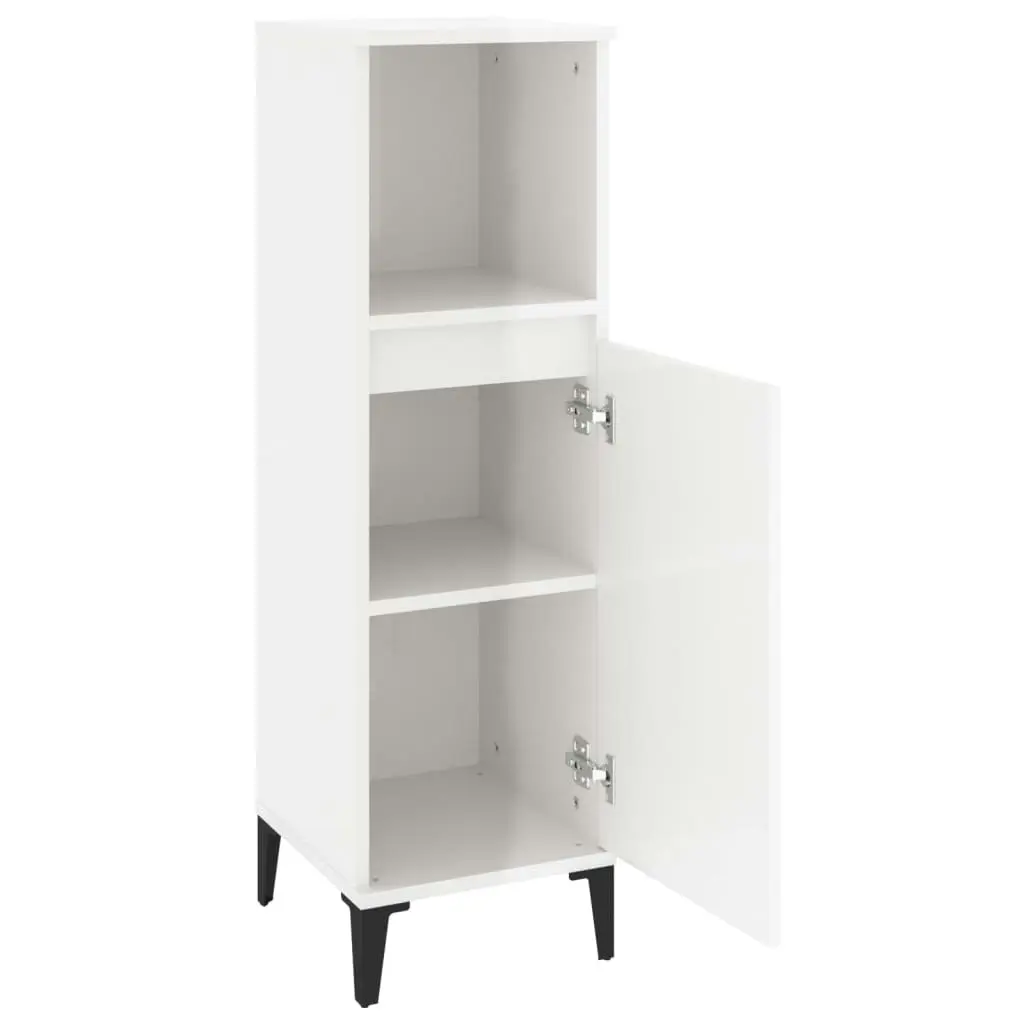 Bathroom Cabinet High Gloss White 30x30x100 cm Engineered Wood 819814