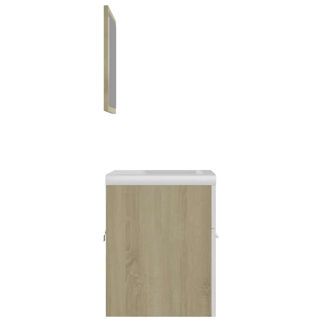 Bathroom Furniture Set White and Sonoma Oak Engineered Wood 3070861