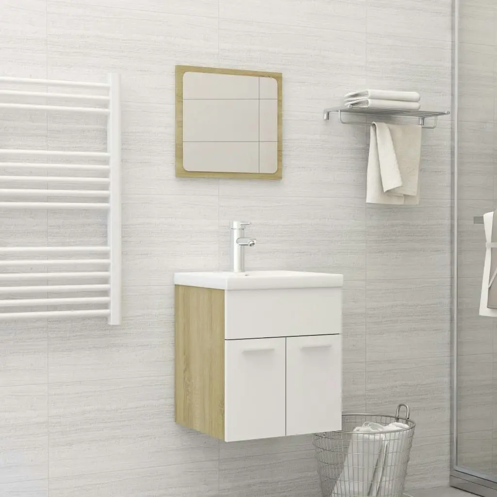 Bathroom Furniture Set White and Sonoma Oak Engineered Wood 3070861