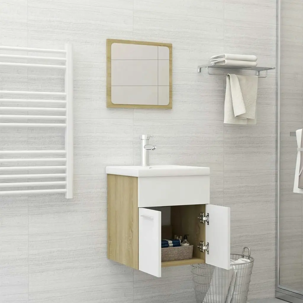 Bathroom Furniture Set White and Sonoma Oak Engineered Wood 3070861