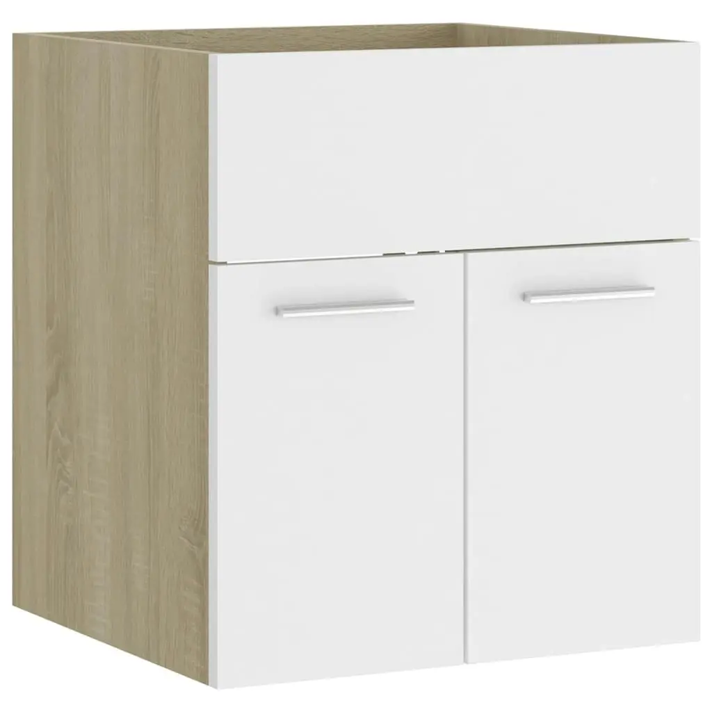 Bathroom Furniture Set White and Sonoma Oak Engineered Wood 3070861