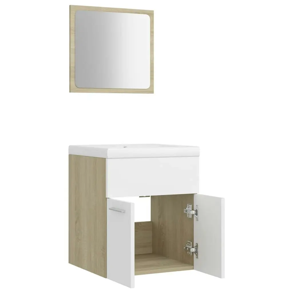 Bathroom Furniture Set White and Sonoma Oak Engineered Wood 3070861